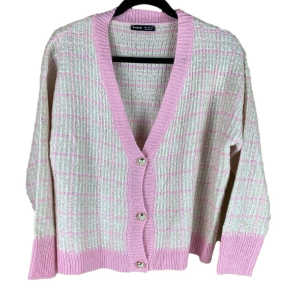 NWT Shein  Pink & White Cardigan - Picture 1 of 10